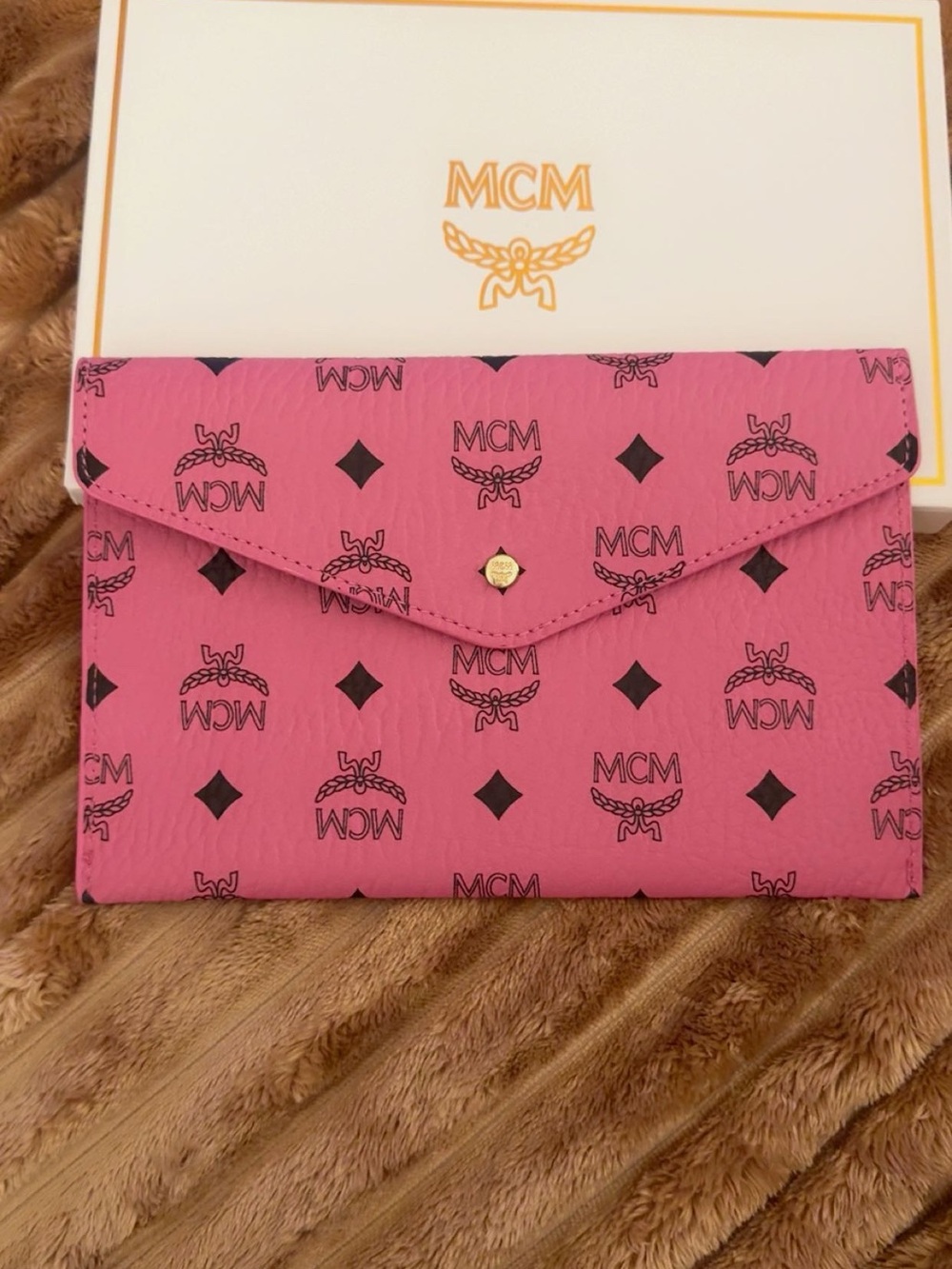 Authentic Brand New MCM Pink Logo Envelope Clutch- MAKE OFFER